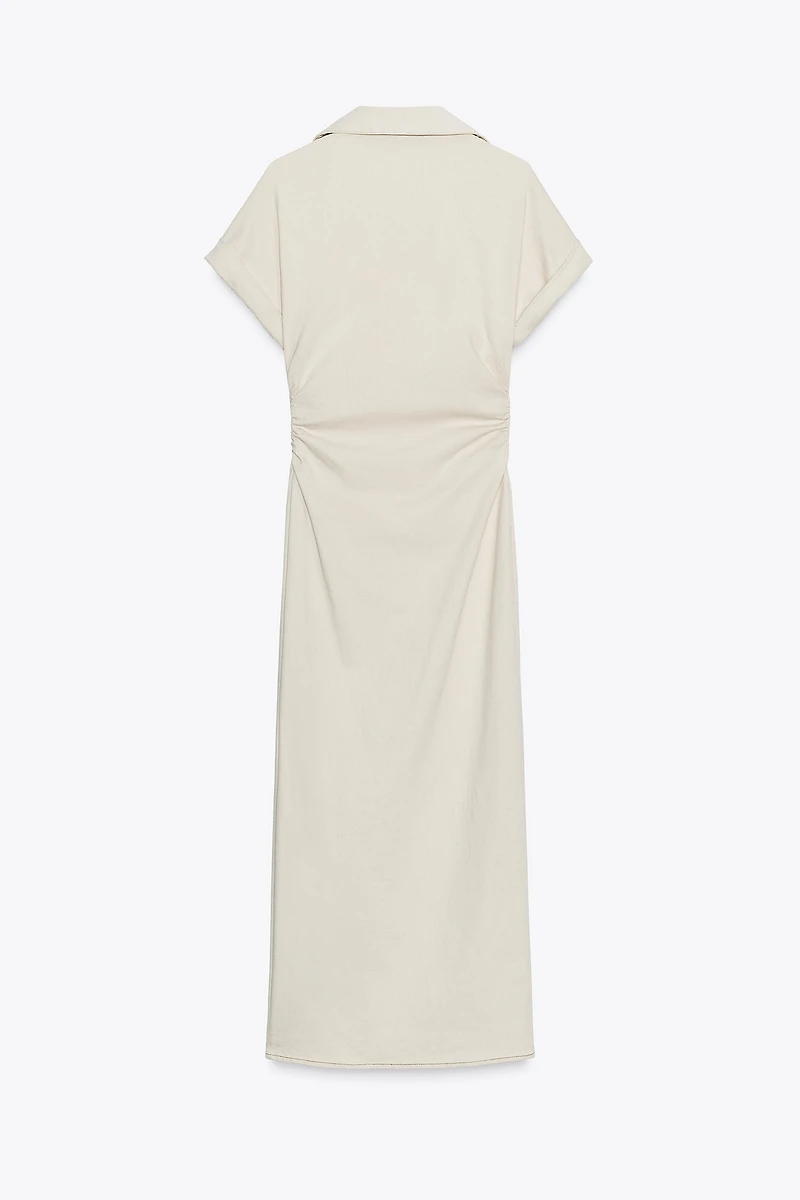 RUCHED WAIST MIDI DRESS