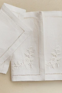 SET OF EMBROIDERED LINEN COCKTAIL NAPKINS (SET OF 4)