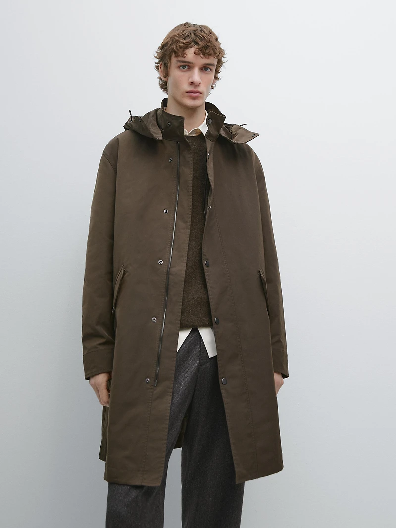 Long technical parka with detachable interior