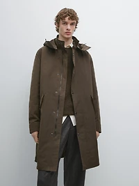 Long technical parka with detachable interior