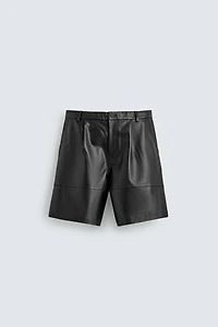 RELAXED FIT LEATHER PLEATED SHORTS