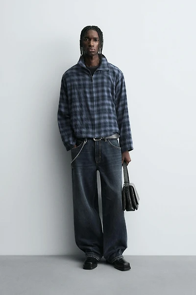 ZIP-UP PLAID SHIRT