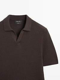 Short sleeve textured knit polo shirt