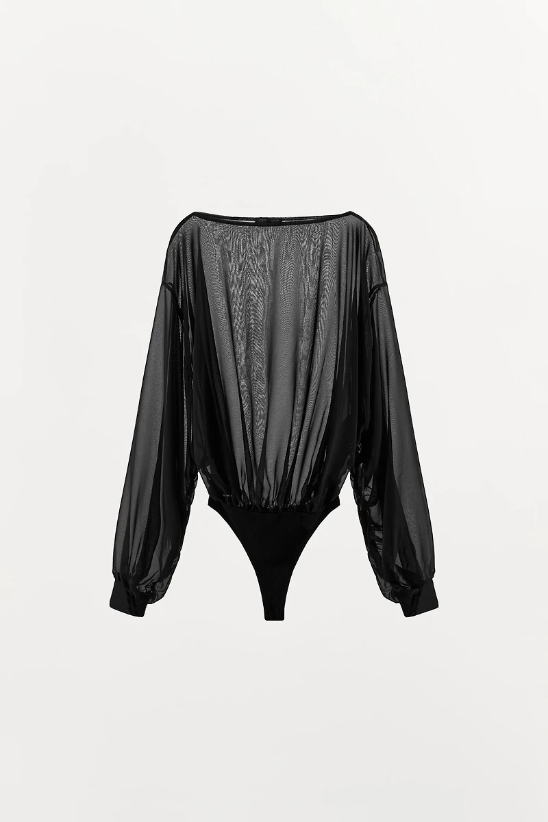 BODY SEMI-TRANSPARENT À MANCHES LONGUES