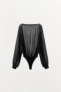 BODY SEMI-TRANSPARENT À MANCHES LONGUES