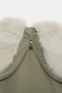 FAUX FUR HOODED SHORT PARKA