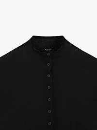 Knit cardigan with mock turtleneck