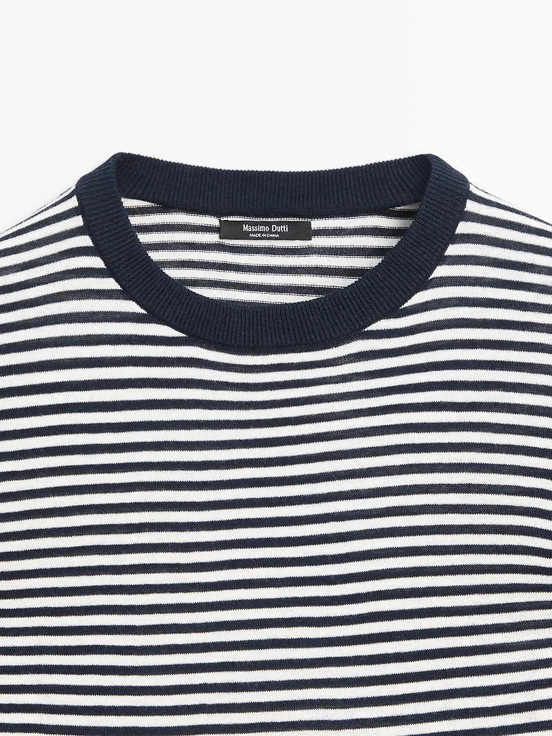 Striped cotton and silk knit sweater