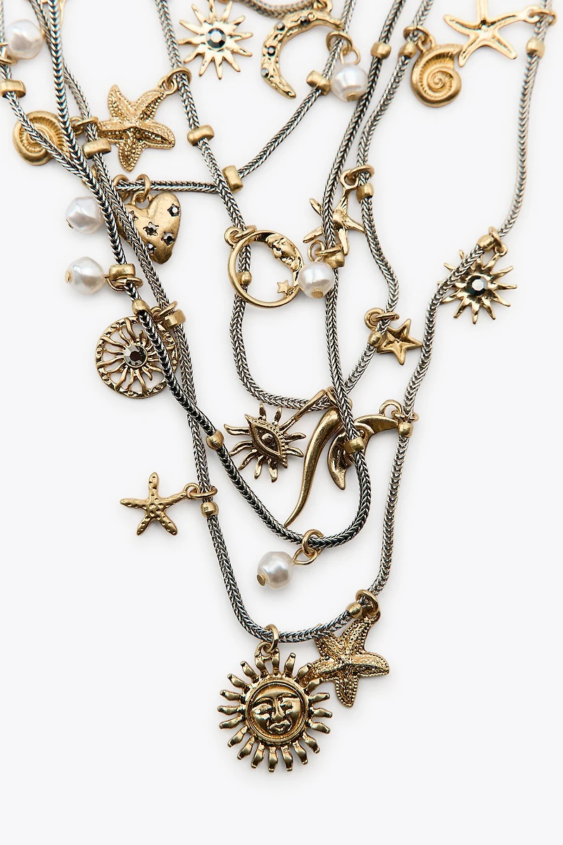 SEA CHARM MULTI-STRAND METAL NECKLACE