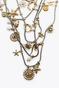 SEA CHARM MULTI-STRAND METAL NECKLACE