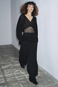 ZW COLLECTION MACRAMÉ V-NECK BLOUSE