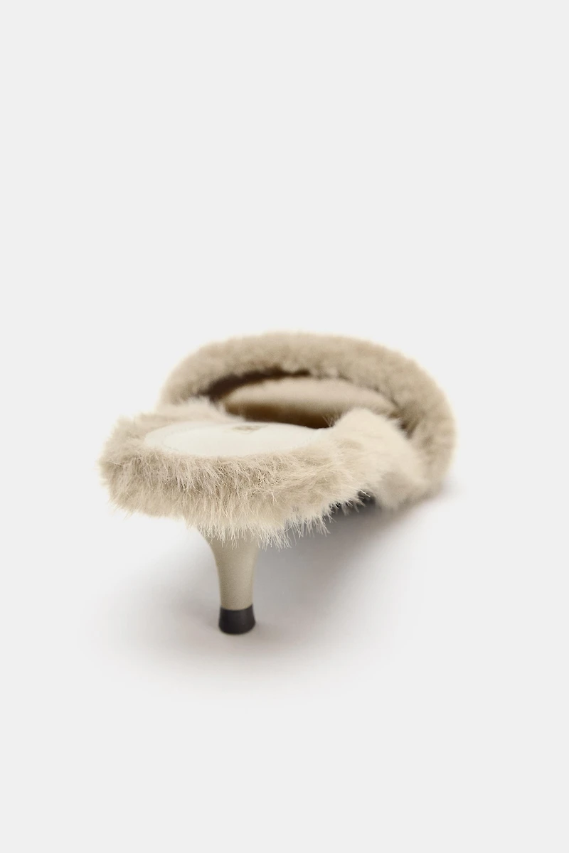 FAUX FUR HEELED SANDALS