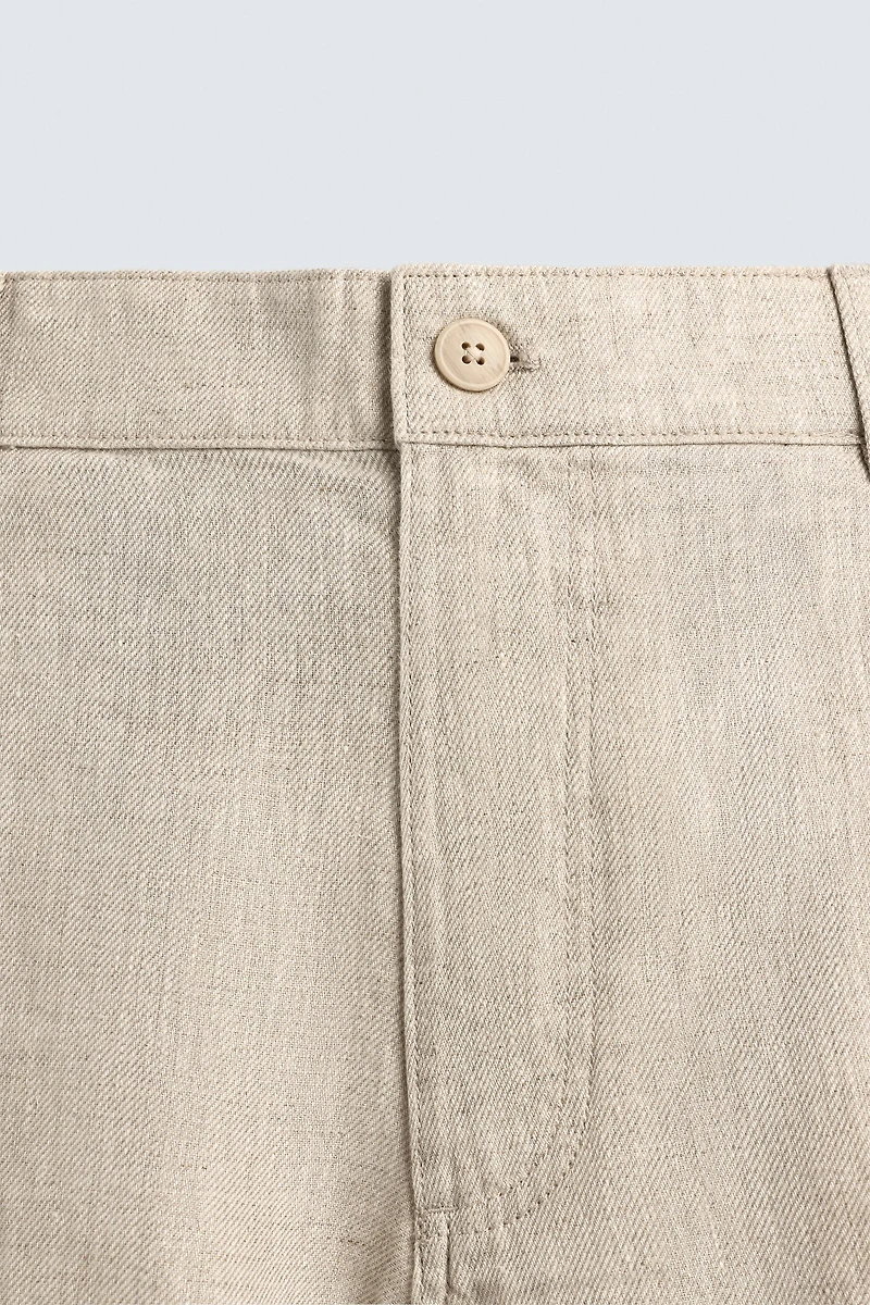 REGULAR FIT 100% LINEN CARGO SHORTS