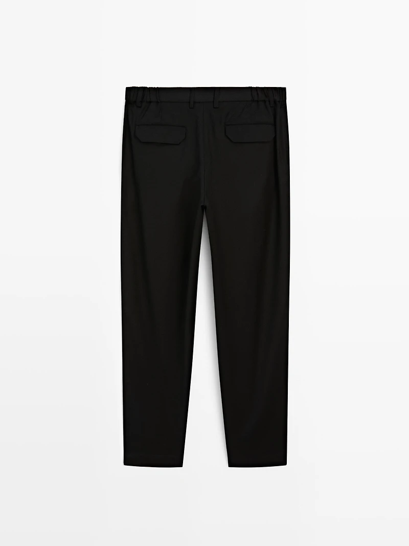 Relaxed fit wool blend darted trousers