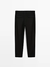Relaxed fit wool blend darted trousers