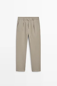 Straight-leg linen and cotton trousers with darts
