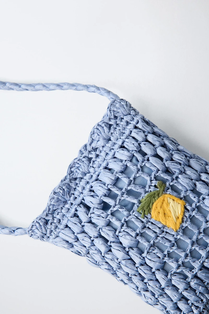 RAFFIA EFFECT FRUIT CROSSBODY BAG