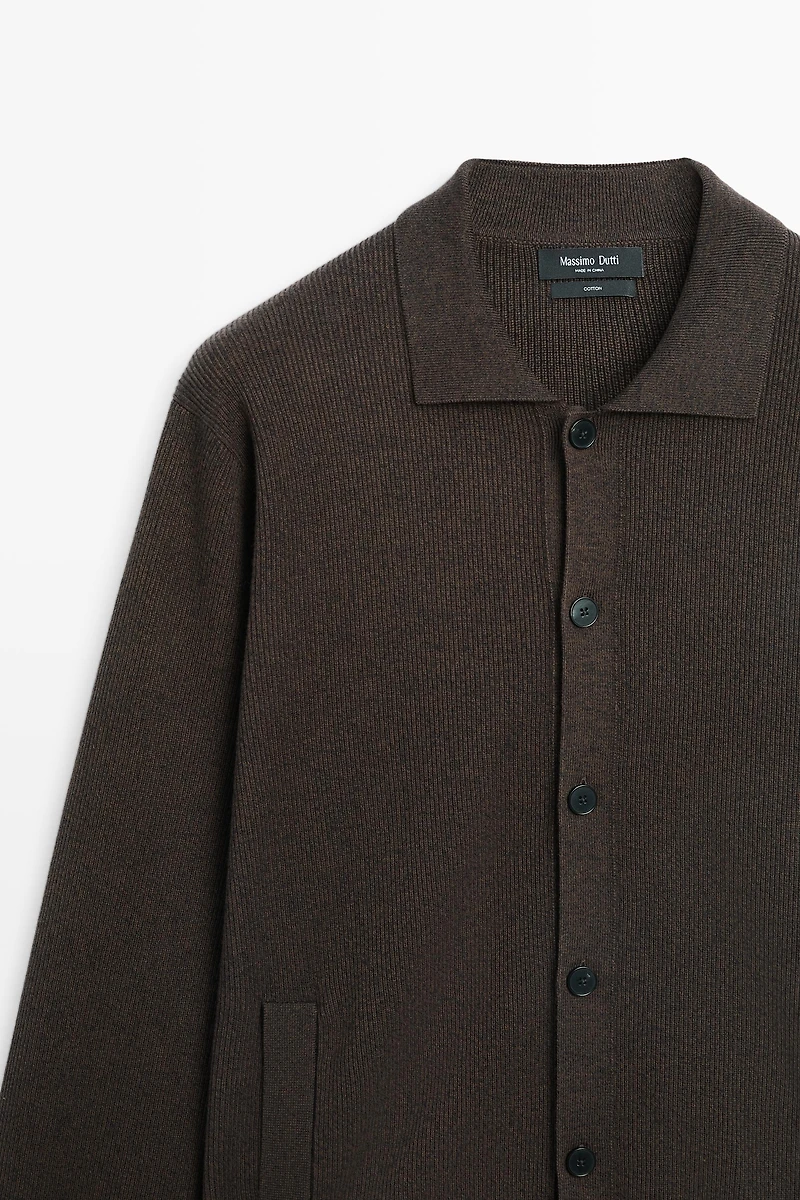100% cotton polo collar knit cardigan