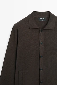 100% cotton polo collar knit cardigan