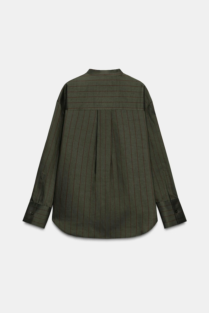 ZW COLLECTION STRIPED MANDARIN COLLAR SHIRT