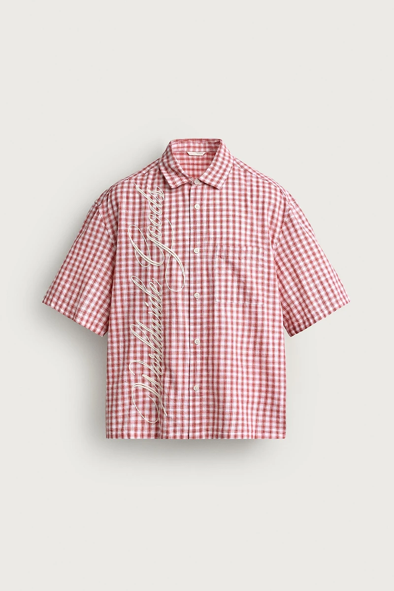RELAXED FIT CHECKED SHIRT WITH EMBROIDERED TEXT