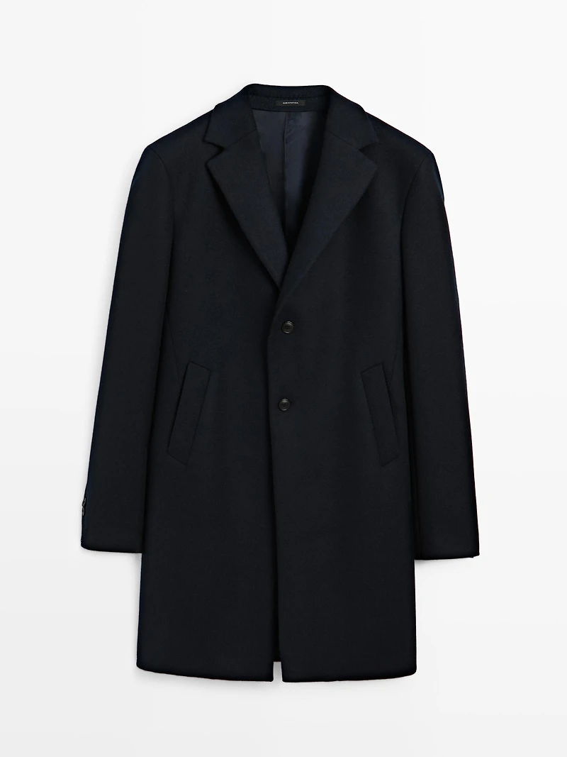 Manteau long à revers 100 % laine