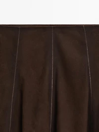 Suede leather flared midi skirt
