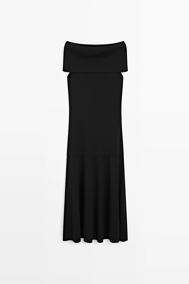 Robe midi en maille épaules dénudées