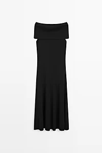Robe midi en maille épaules dénudées