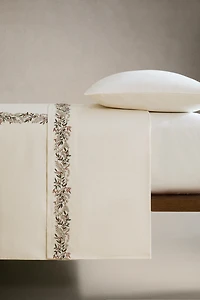 DRAP DE DESSUS SATIN BRODÉ FEUILLES