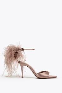FAUX FEATHER HEELED SANDALS
