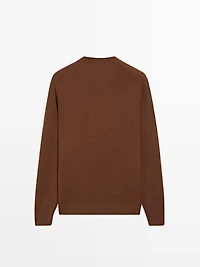 Knit cotton and wool sweater with crew neck