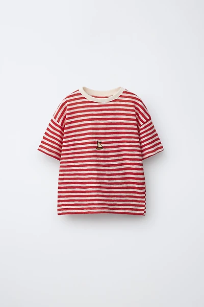 EMBROIDERED FISH STRIPED T-SHIRT
