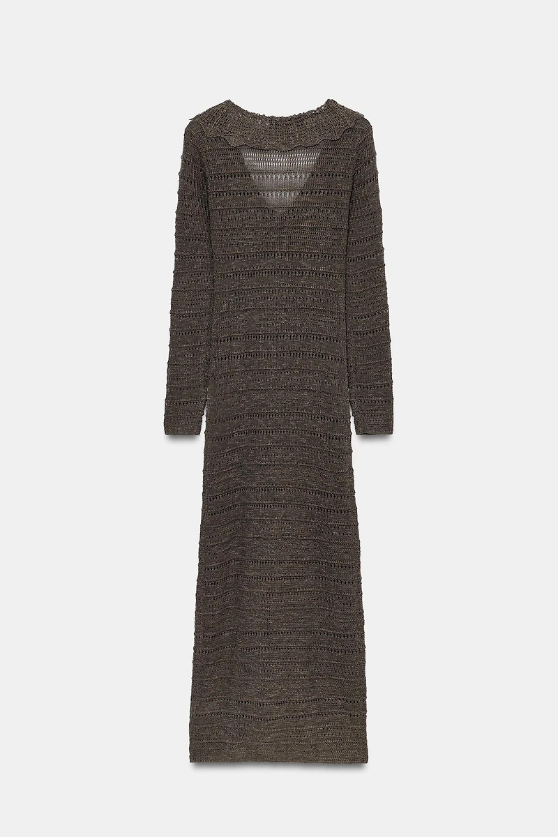 POINTELLE KNIT RUFFLED DRESS