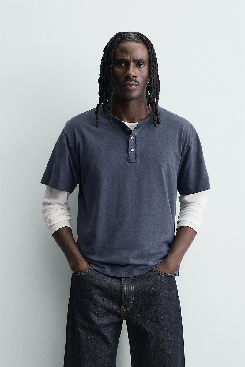 WASHED HENLEY T-SHIRT