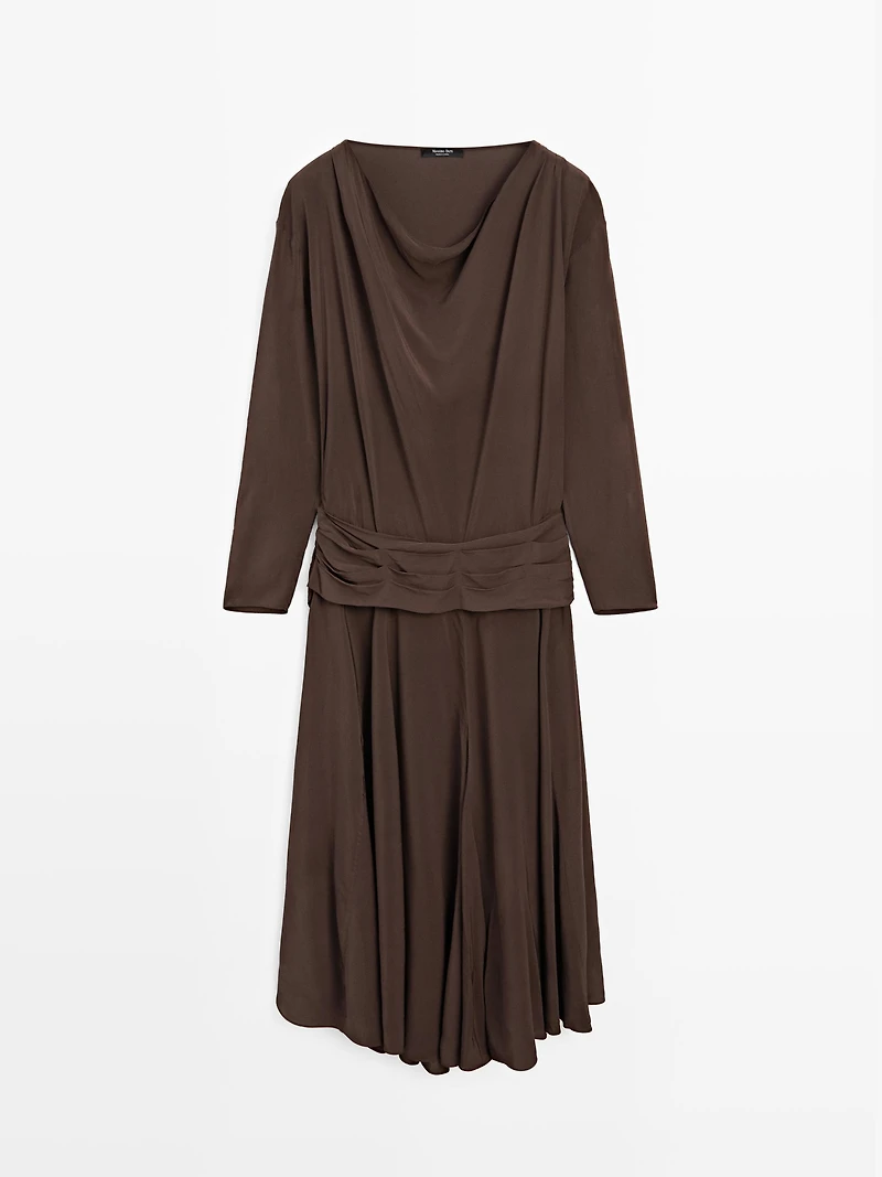 Long flowing dress with draped sash belt