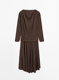 Long flowing dress with draped sash belt