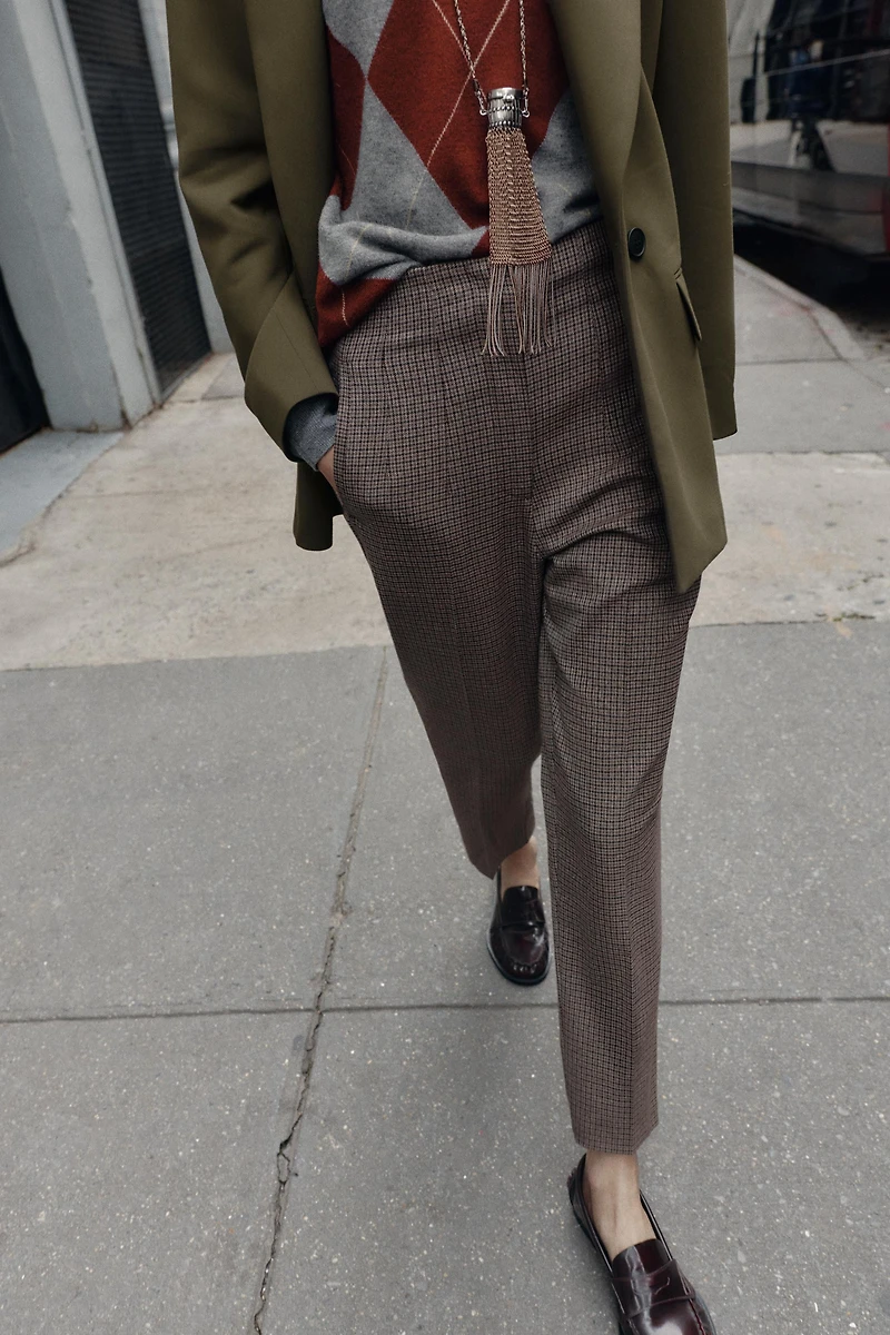 PANTALON TAILLE HAUTE À CARREAUX