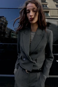 DOUBLE-BREASTED CROPPED PINSTRIPE BLAZER