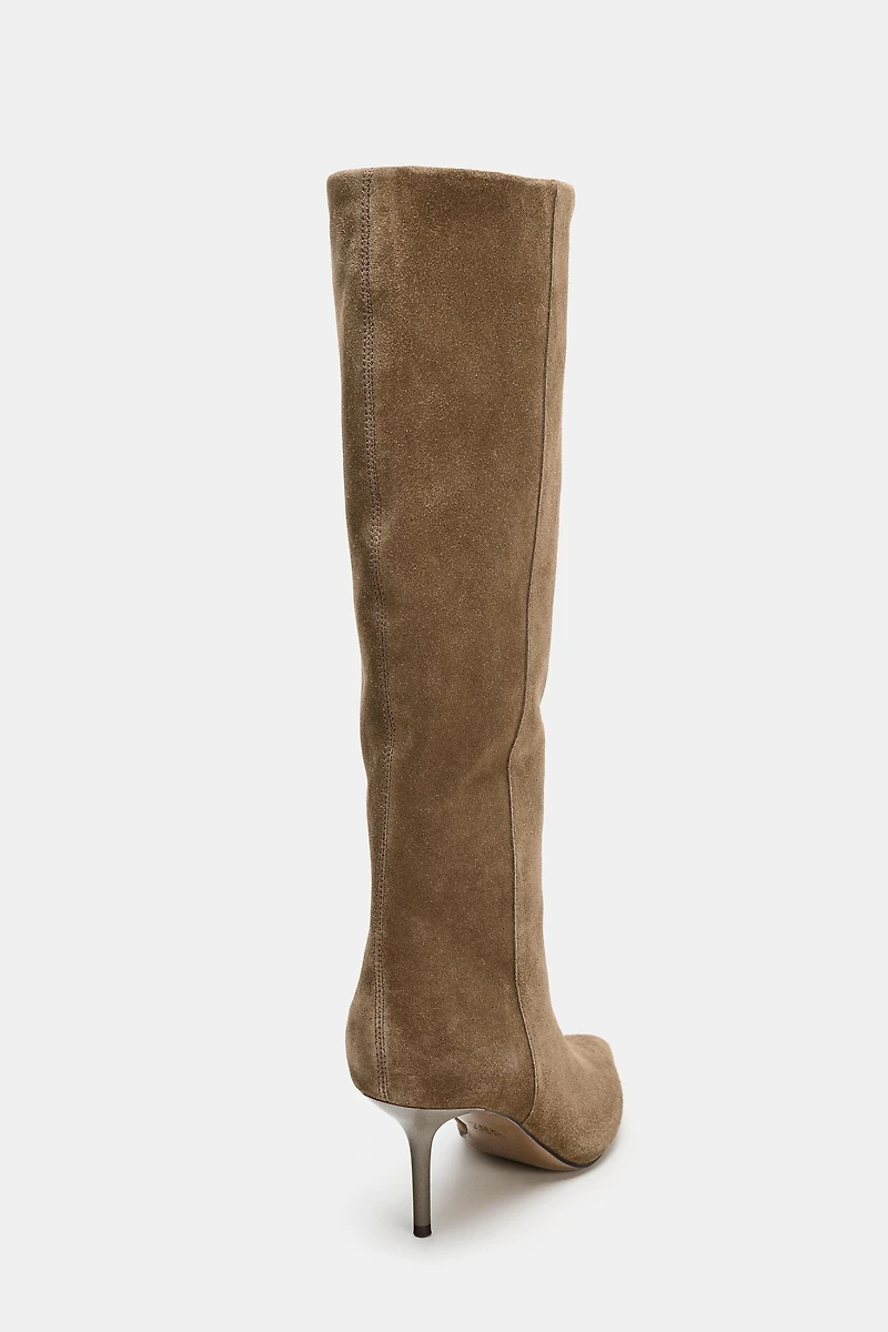 SPLIT LEATHER STILETTO HEEL BOOTS