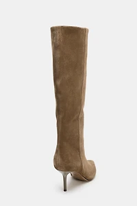 SPLIT LEATHER STILETTO HEEL BOOTS