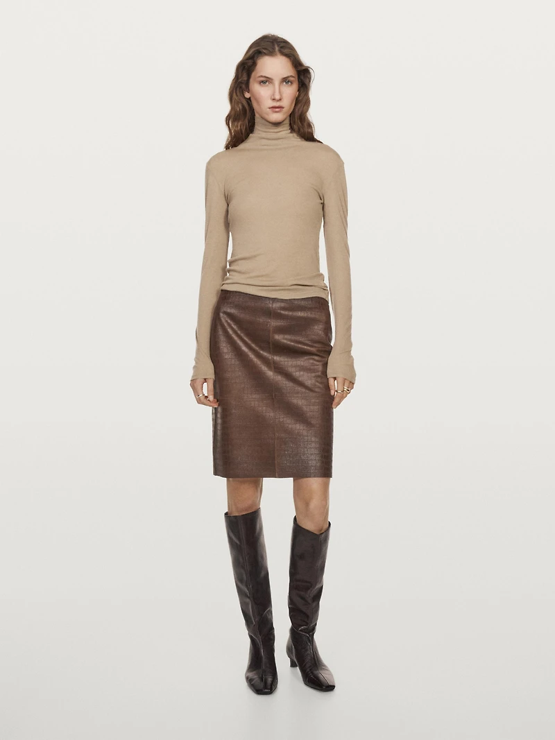 Short leather mock croc skirt