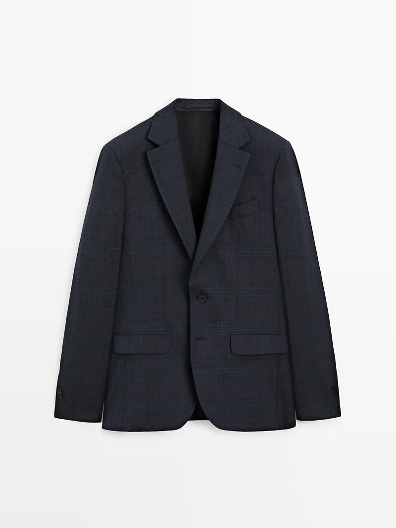 Cool wool blend check suit blazer