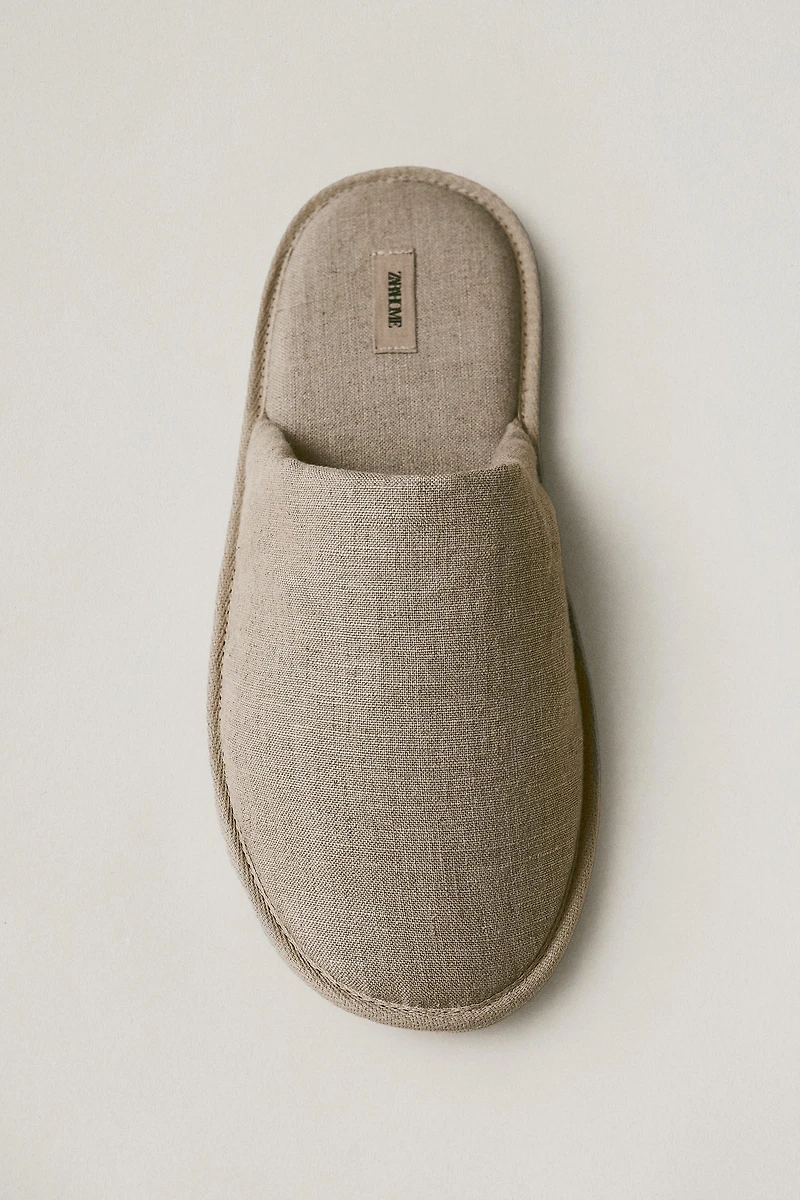 LINEN MULE SLIPPERS