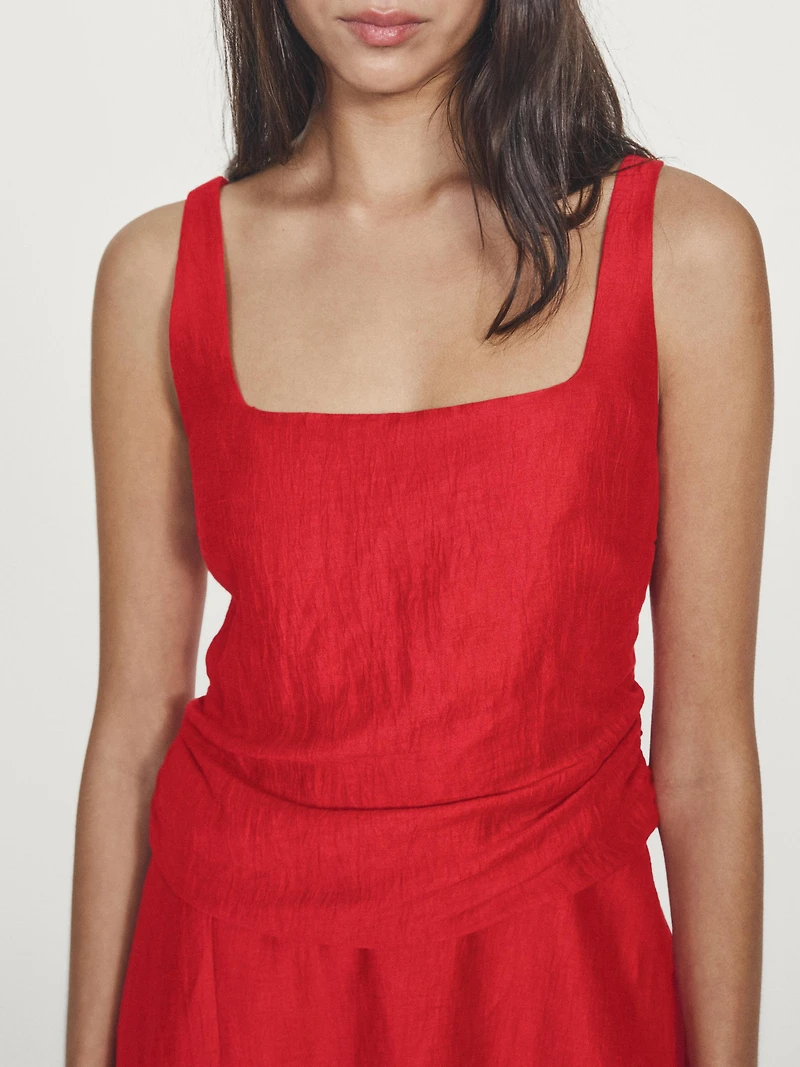 Linen blend double-layer midi dress