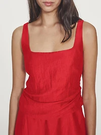 Linen blend double-layer midi dress