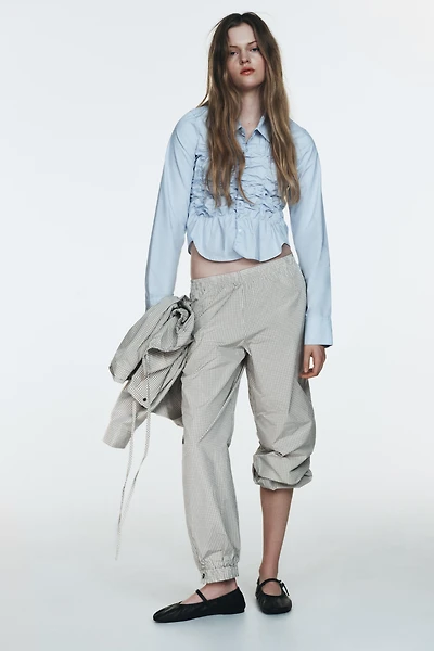 NYLON PLAID BALLOON PANTS