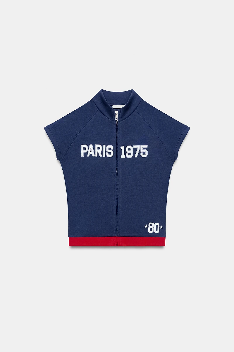 TEXT ZIP-UP TOP