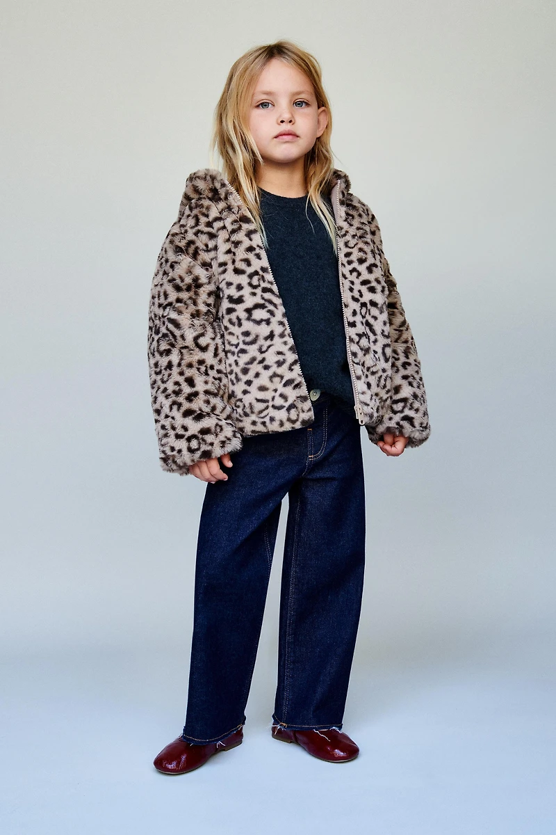 ANIMAL PRINT FAUX FUR JACKET