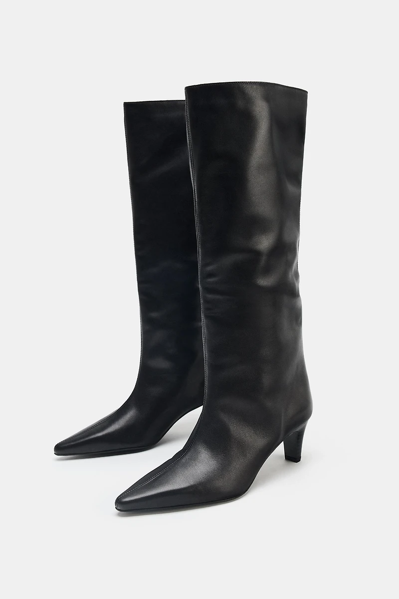 LEATHER KITTEN HEEL BOOTS